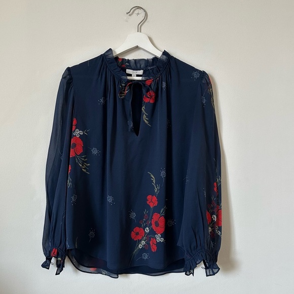 Joie Rafaella Floral 100% Silk Chiffon Blouse In Blue Size M - Picture 4 of 9